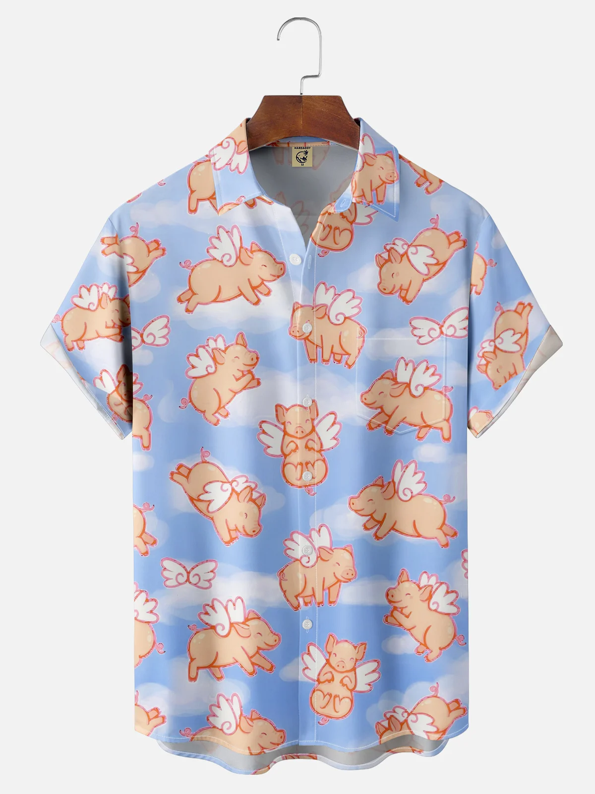 Hardaddy Moisture-wicking Fun Wings Pig Chest Pocket Hawaiian Shirt