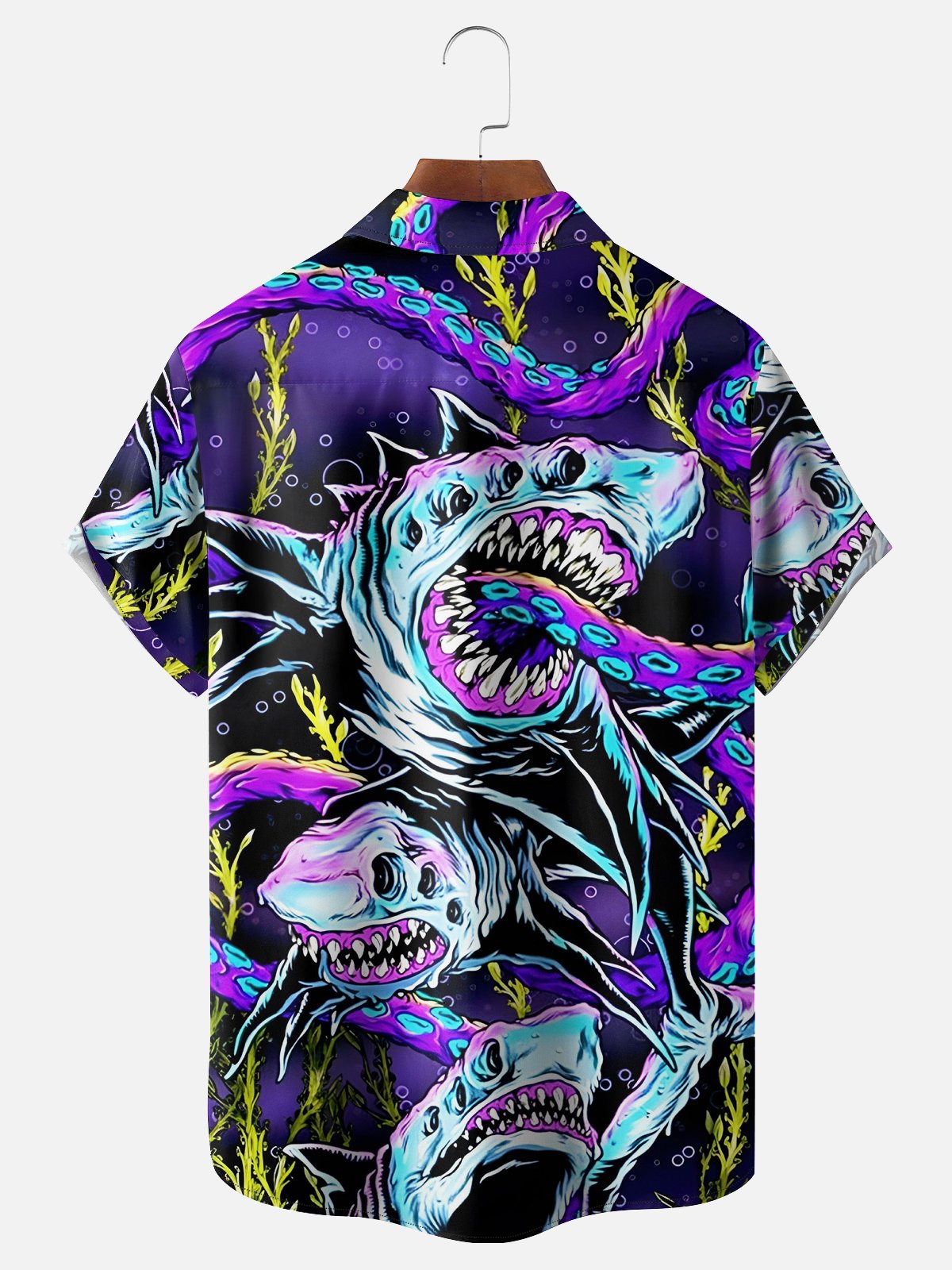 Hardaddy Moisture-wicking Ocean Abstract Shark Chest Pocket Hawaiian Shirt