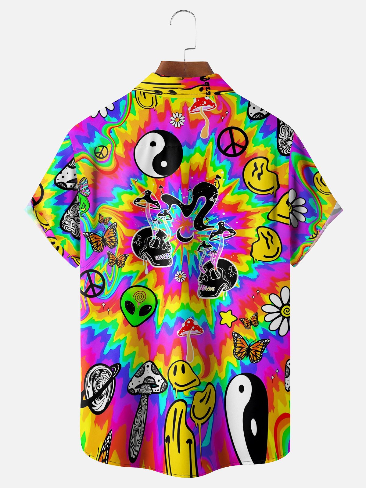 Moisture-wicking Alien Mushroom Chest Pocket Hawaiian Shirt