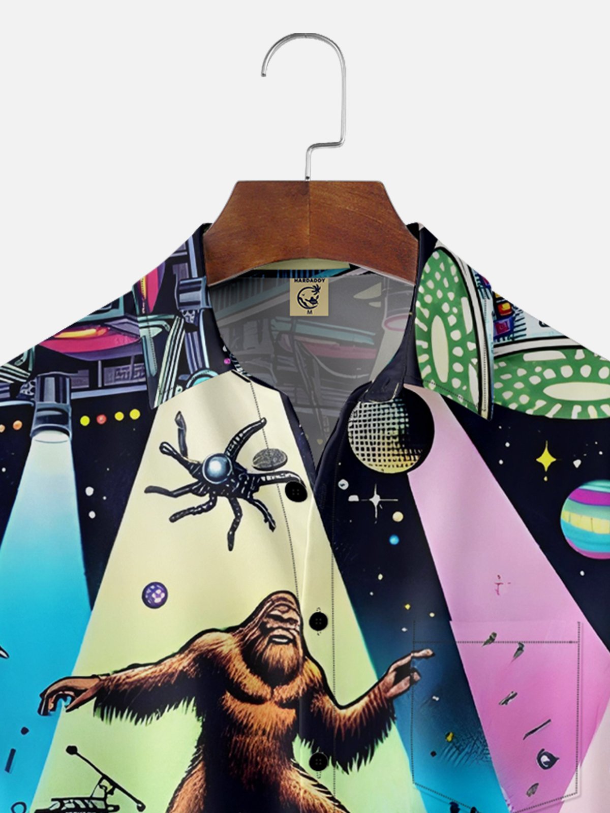 Hardaddy Moisture-wicking Universe Alien Bigfoot Chest Pocket Hawaiian Shirt