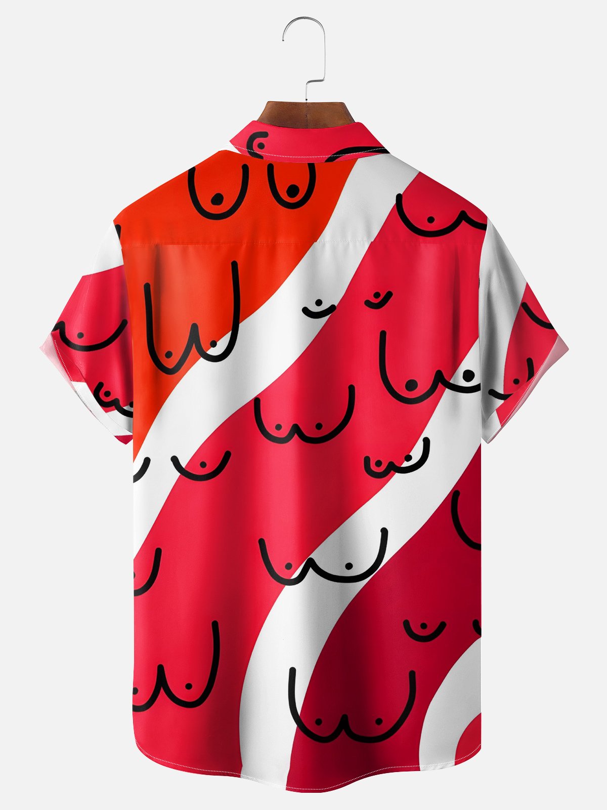 Hardaddy Moisture-wicking Abstract Line Drawing Chest Pocket Hawaiian Red Titty Shirt