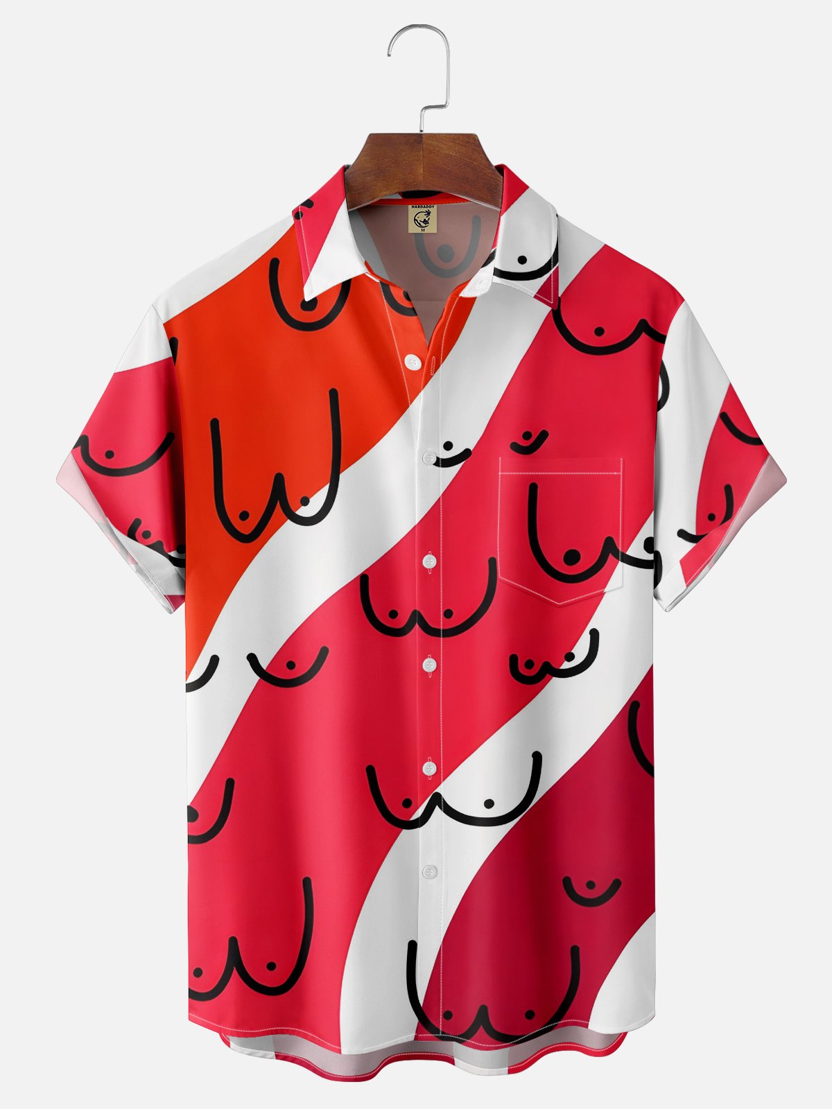 Hardaddy Moisture-wicking Abstract Line Drawing Chest Pocket Hawaiian Red Titty Shirt