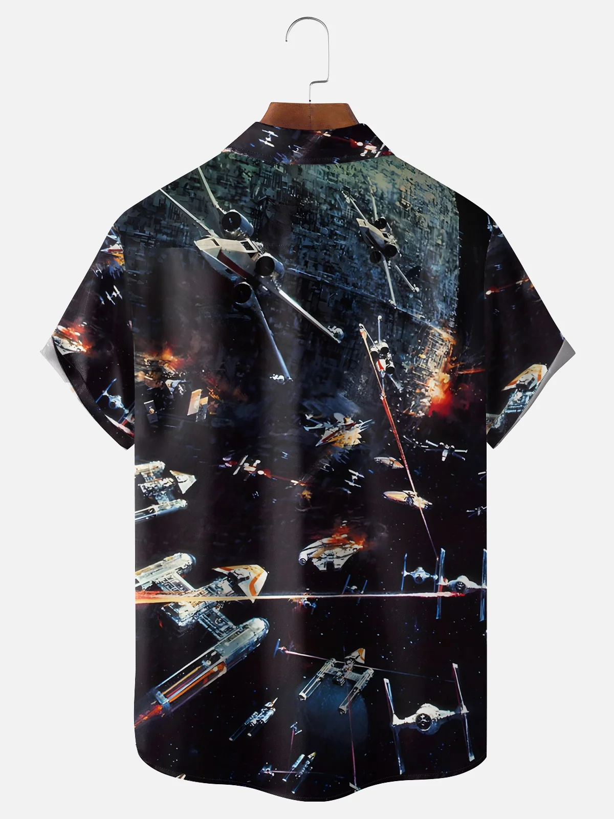 Hardaddy Moisture-wicking Space Battle Ship Chest Pocket Hawaiian Shirt