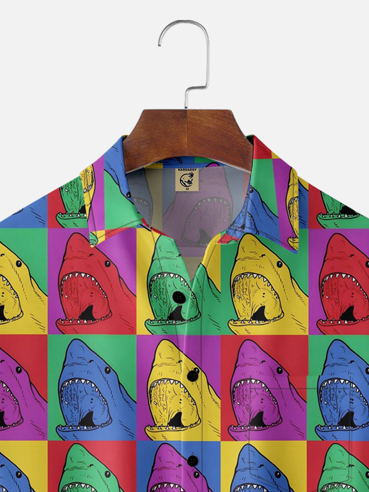 Hardaddy Moisture Wicking Ocean Animal Shark Chest Pocket Hawaiian Shirt