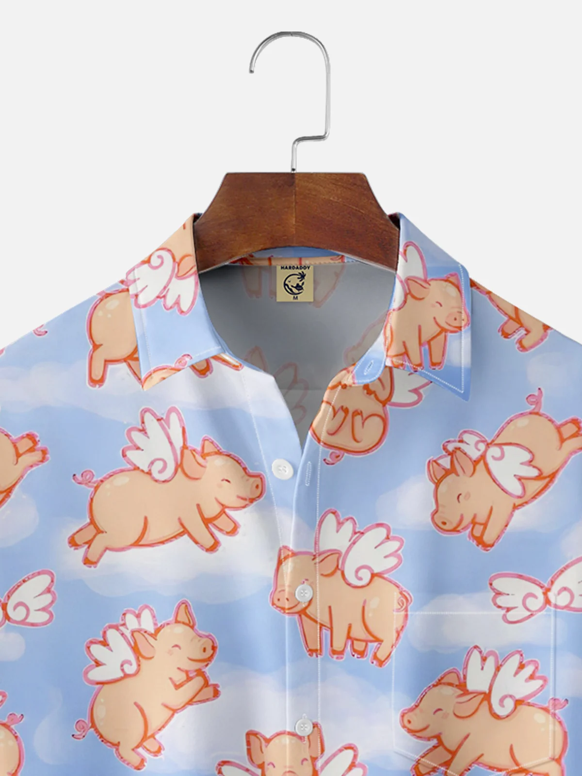 Hardaddy Moisture-wicking Fun Wings Pig Chest Pocket Hawaiian Shirt