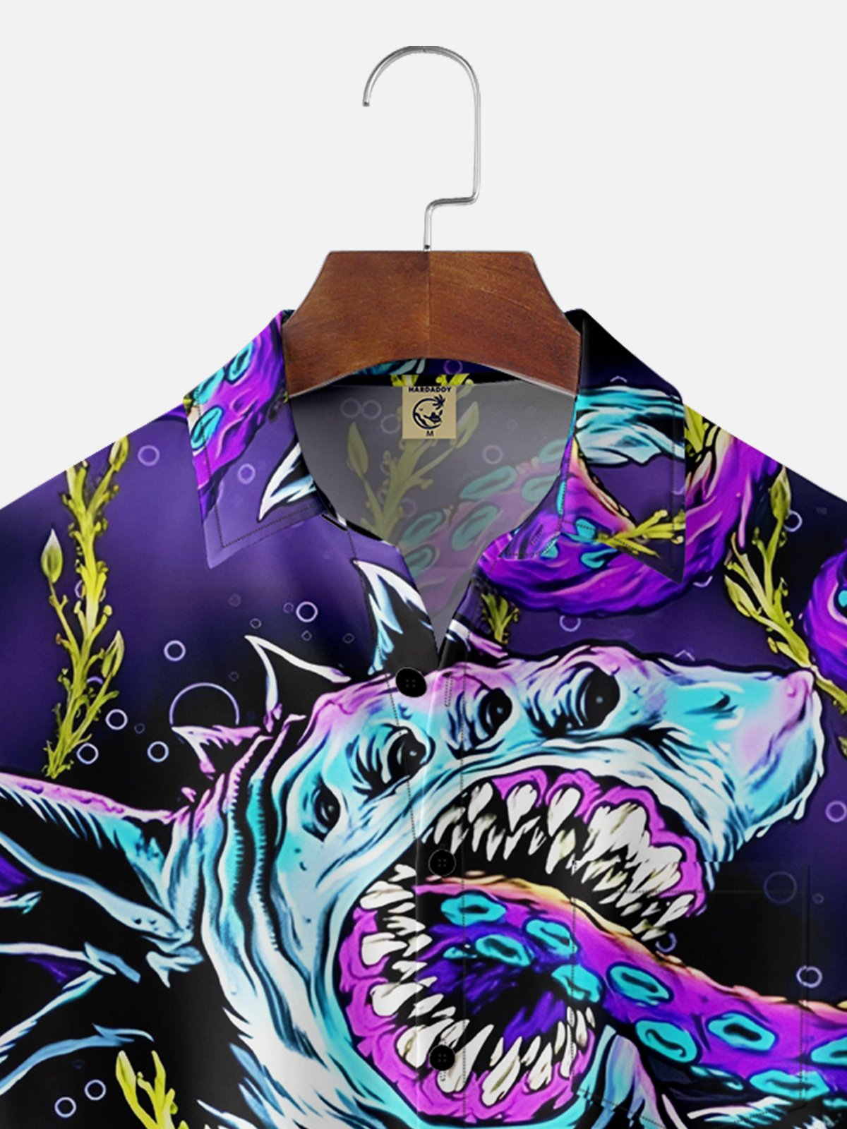 Hardaddy Moisture-wicking Ocean Abstract Shark Chest Pocket Hawaiian Shirt