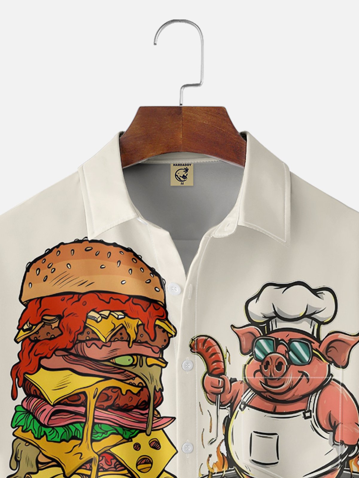 Hardaddy Moisture-wicking Fun BBQ Pig Chest Pocket Hawaiian Shirt