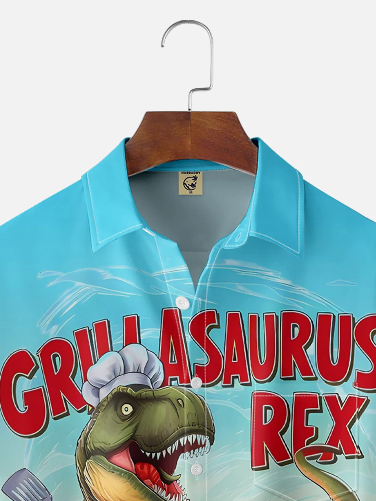 Hardaddy Moisture-wicking Fun BBQ Dinosaur Chest Pocket Hawaiian Shirt