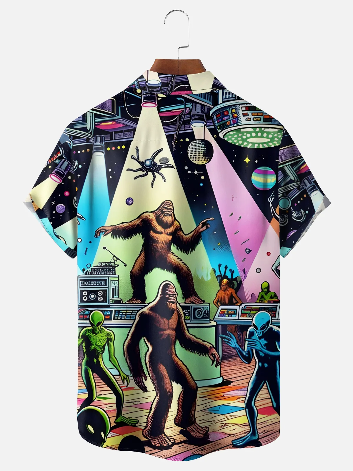 Hardaddy Moisture-wicking Universe Alien Bigfoot Chest Pocket Hawaiian Shirt