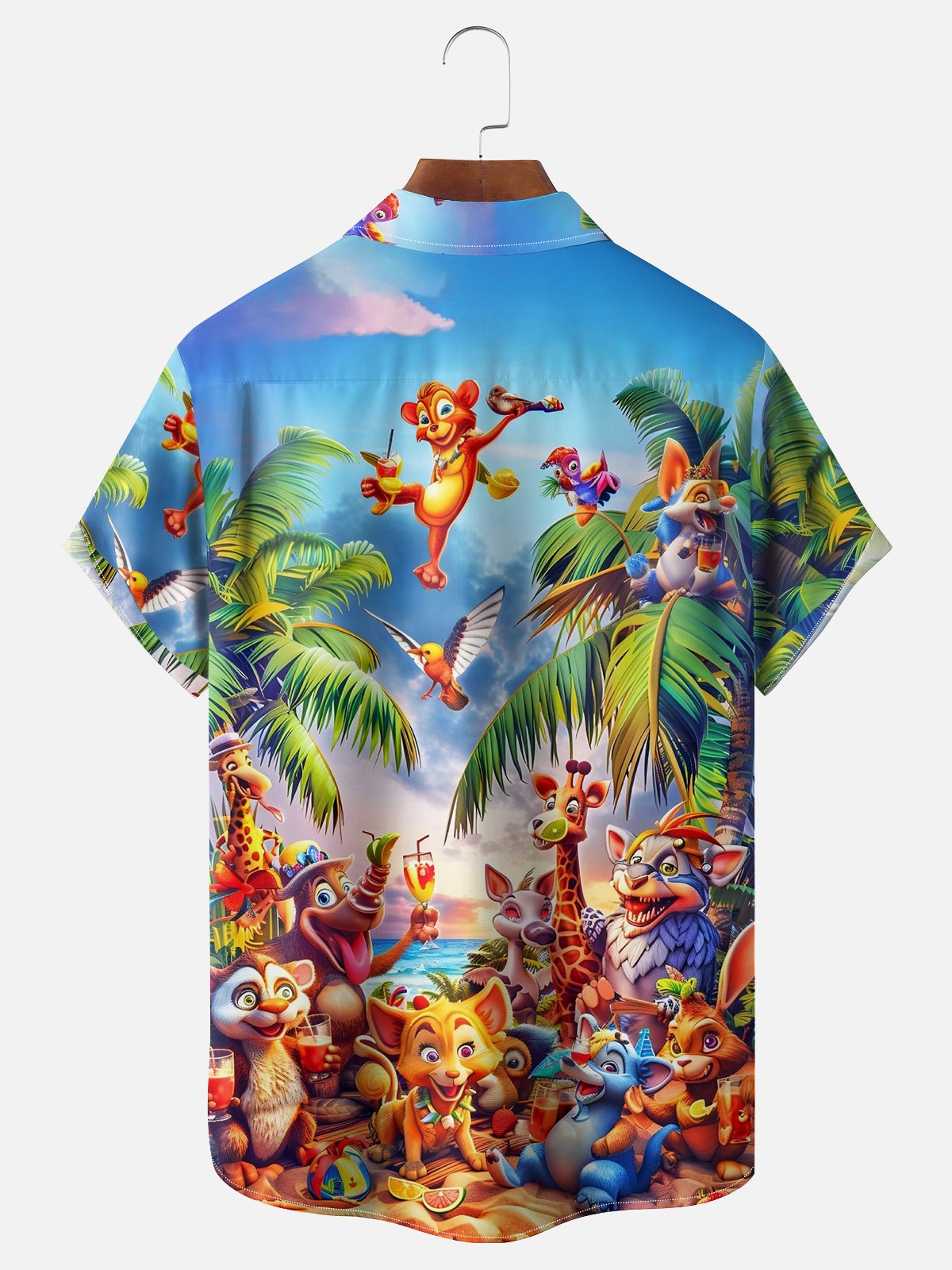 Hardaddy Hawaiian Cartoon Animals Chest Pocket Shirt