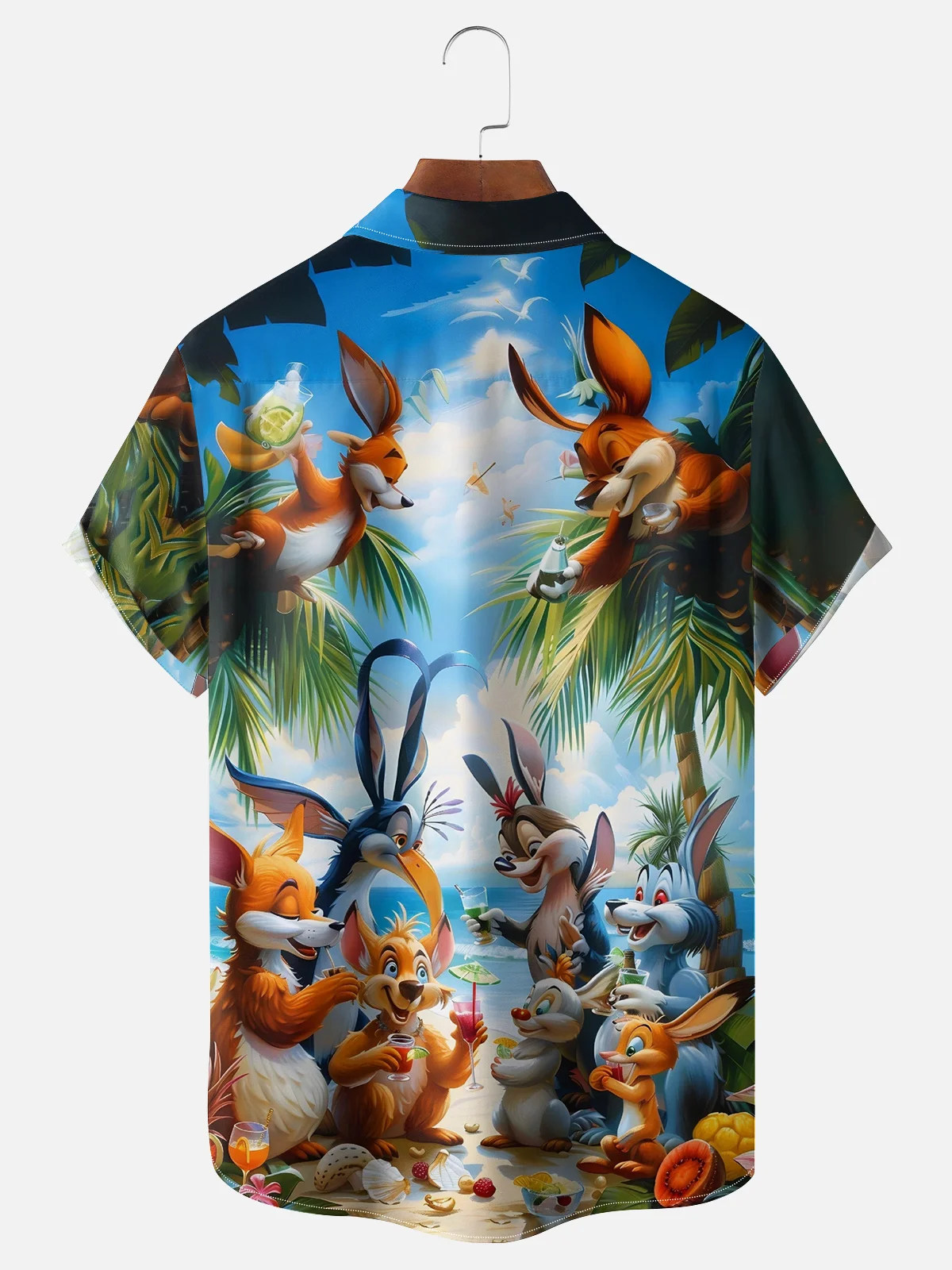 Hardaddy Hawaiian Cartoon Animals Chest Pocket Shirt