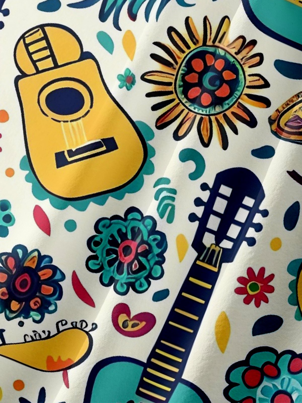 Hardaddy Mexican Culture Music Guitar Chest Pocket Hawaiian Shirt