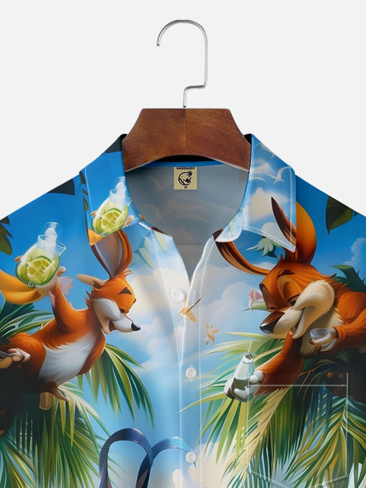 Hardaddy Hawaiian Cartoon Animals Chest Pocket Shirt