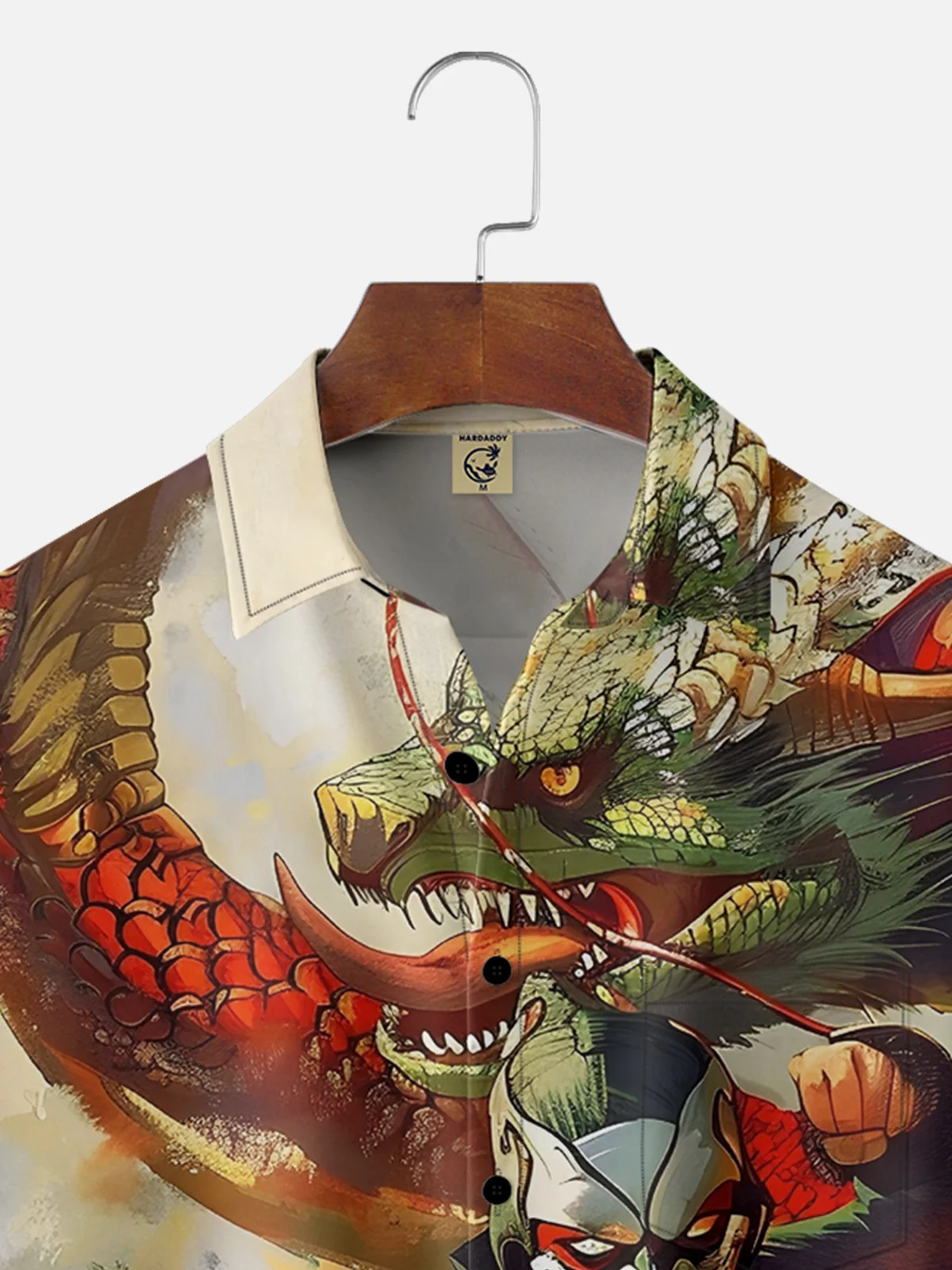 Hardaddy Mexican Wrestling Lucha libre Dragon Chest Pocket Short Sleeve Casual Shirt