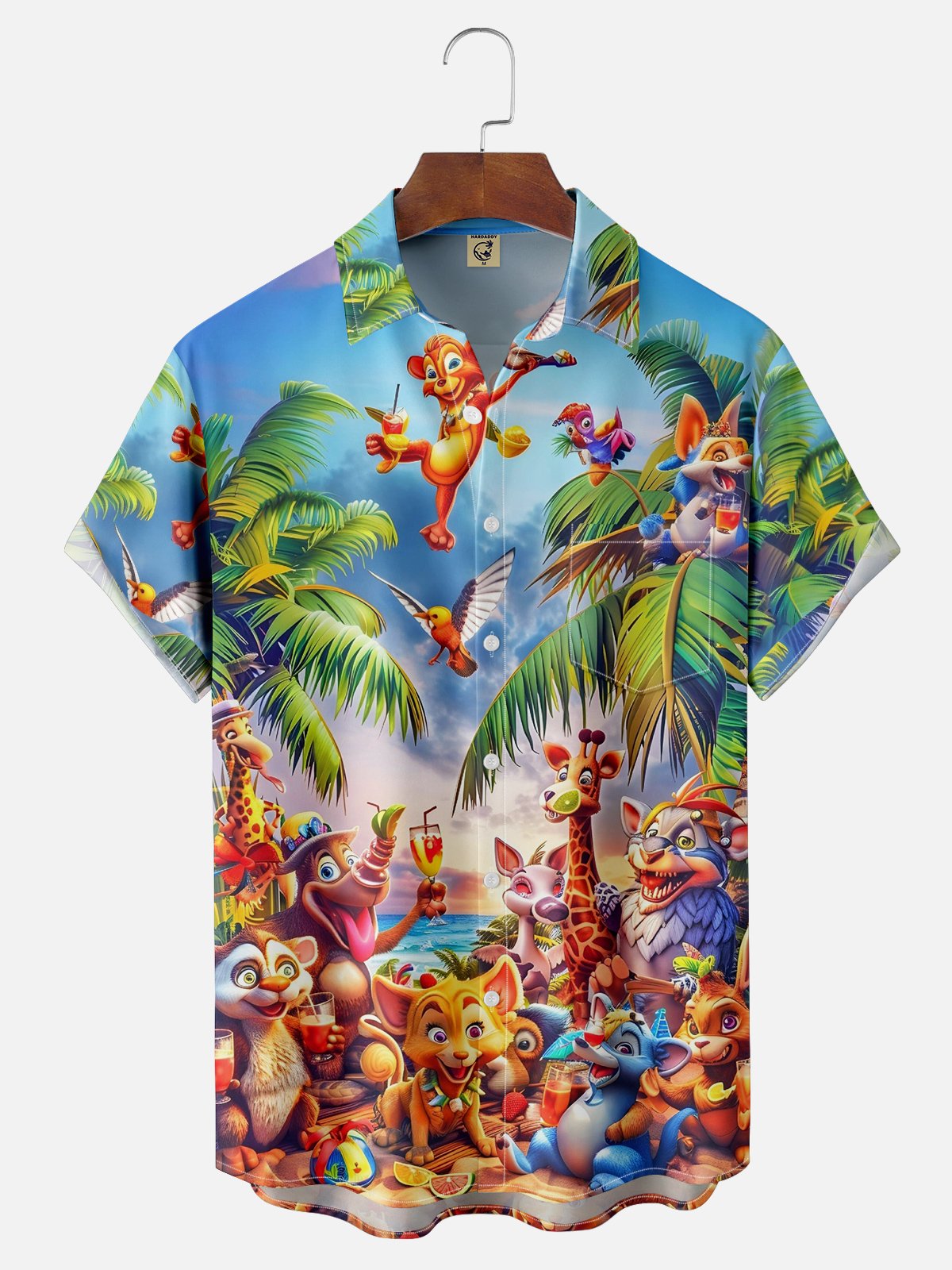 Hardaddy Hawaiian Cartoon Animals Chest Pocket Shirt