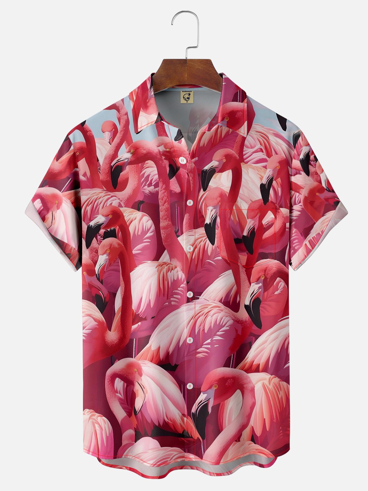 Hardaddy Pink Flamingo Chest Pocket Breathable Hawaiian Shirt