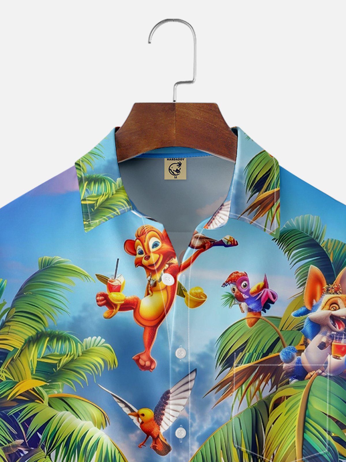 Hardaddy Hawaiian Cartoon Animals Chest Pocket Shirt