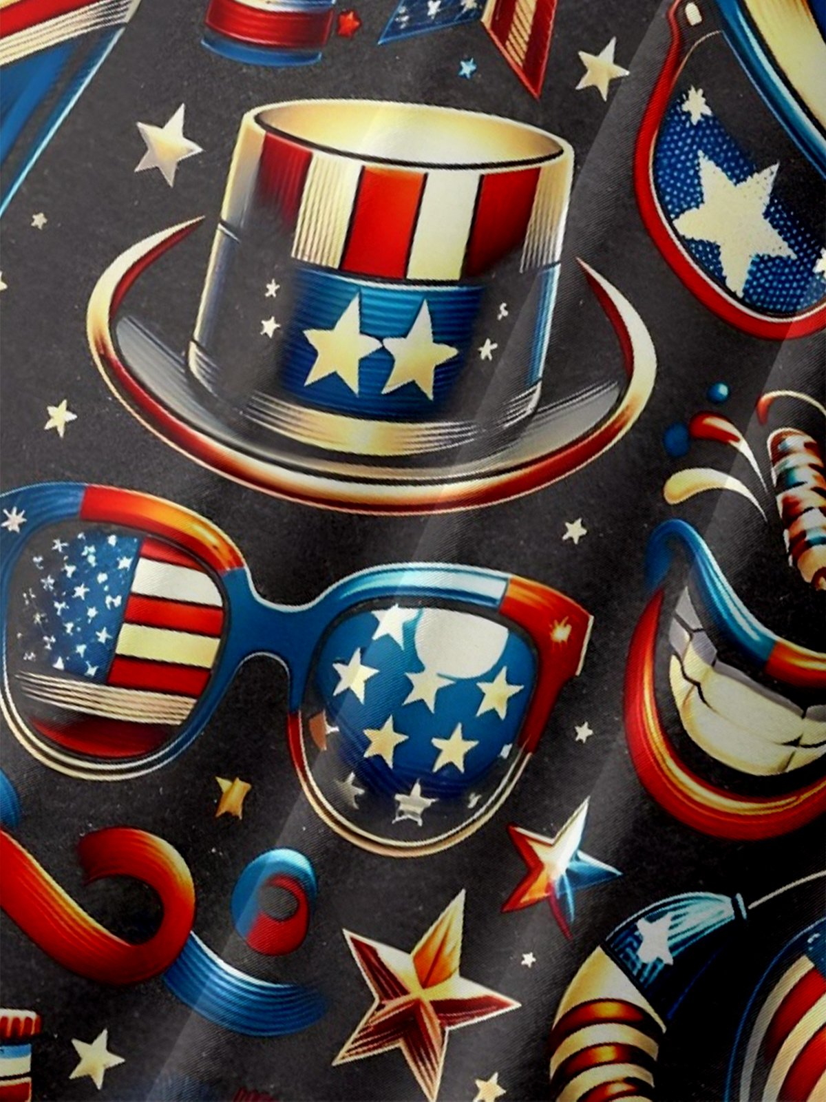 Hardaddy Moisture-wicking Abstract American Flag Fireworks Top Hat Chest Pocket Hawaiian Shirt