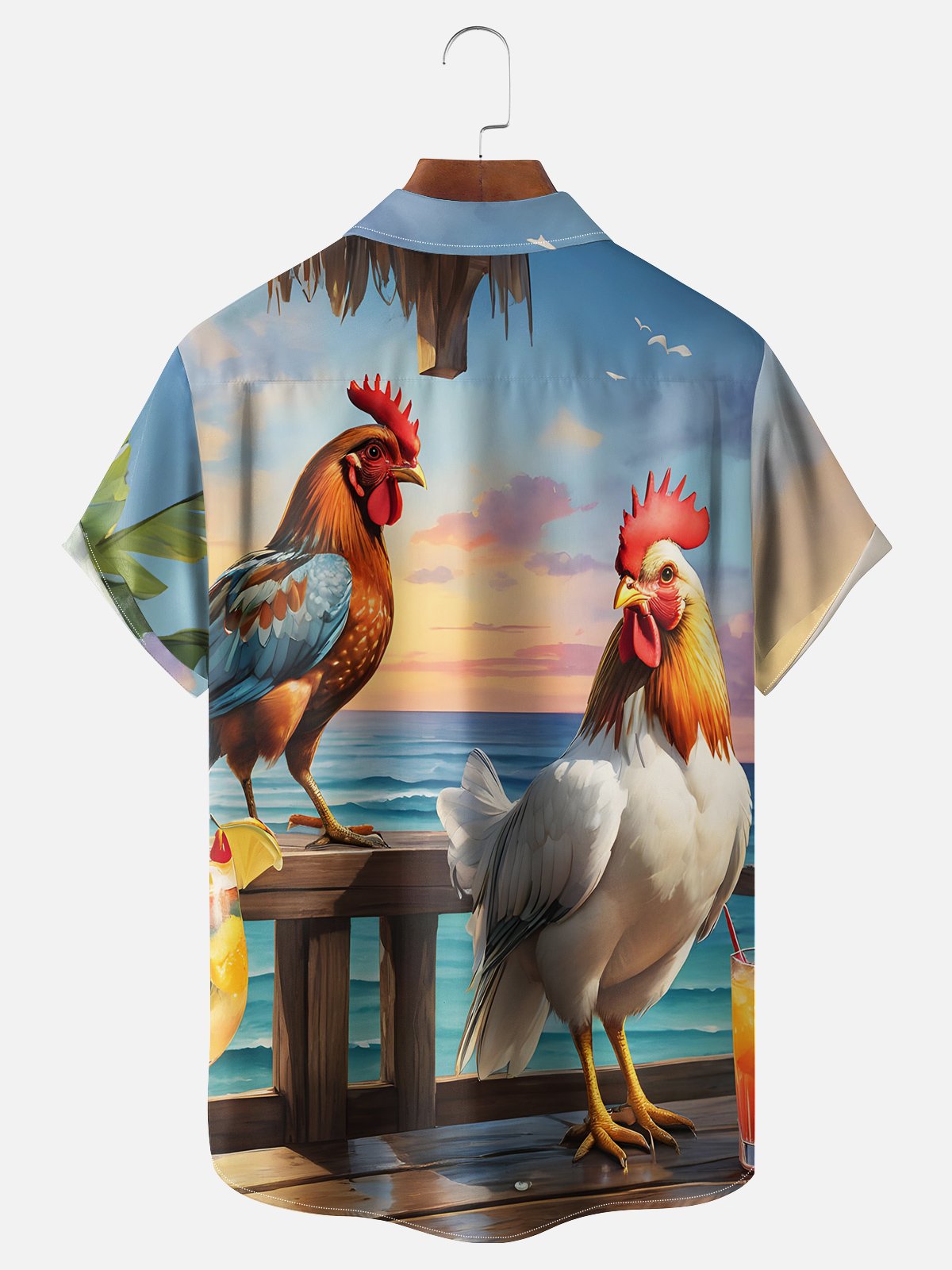 Hardaddy Moisture-wicking Rooster Chest Pocket Hawaiian Shirt