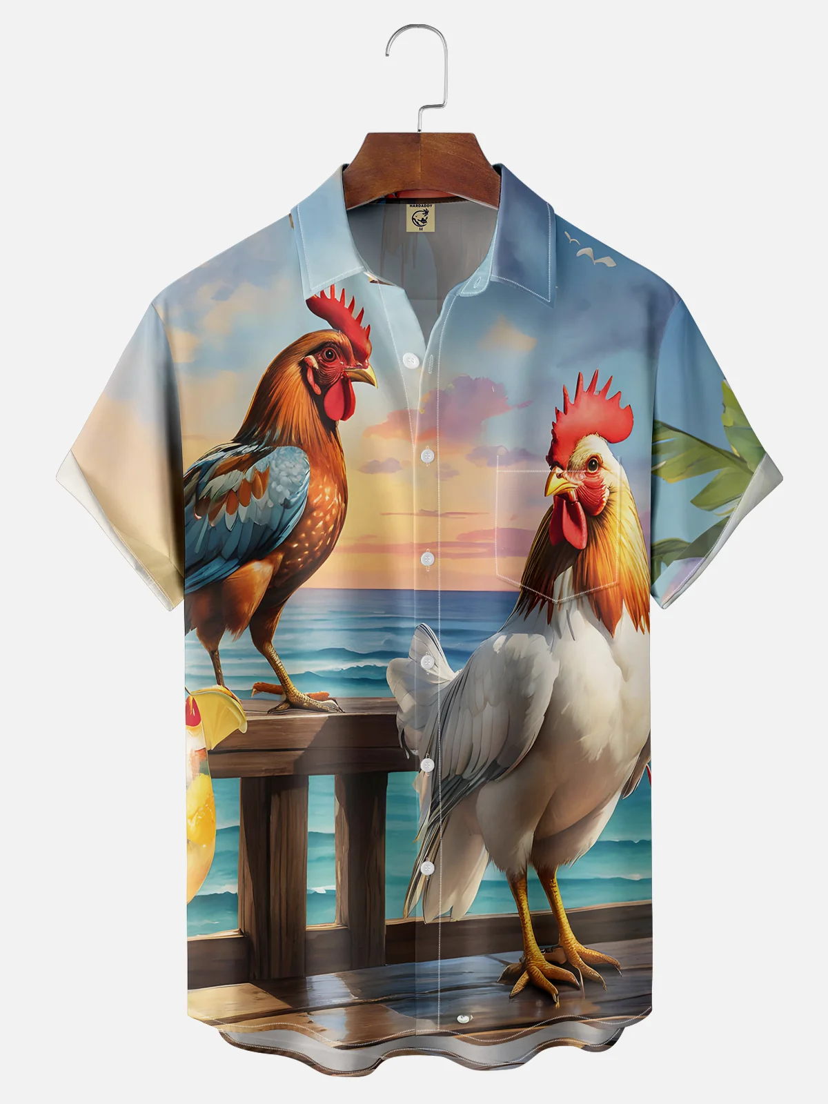 Hardaddy Moisture-wicking Rooster Chest Pocket Hawaiian Shirt