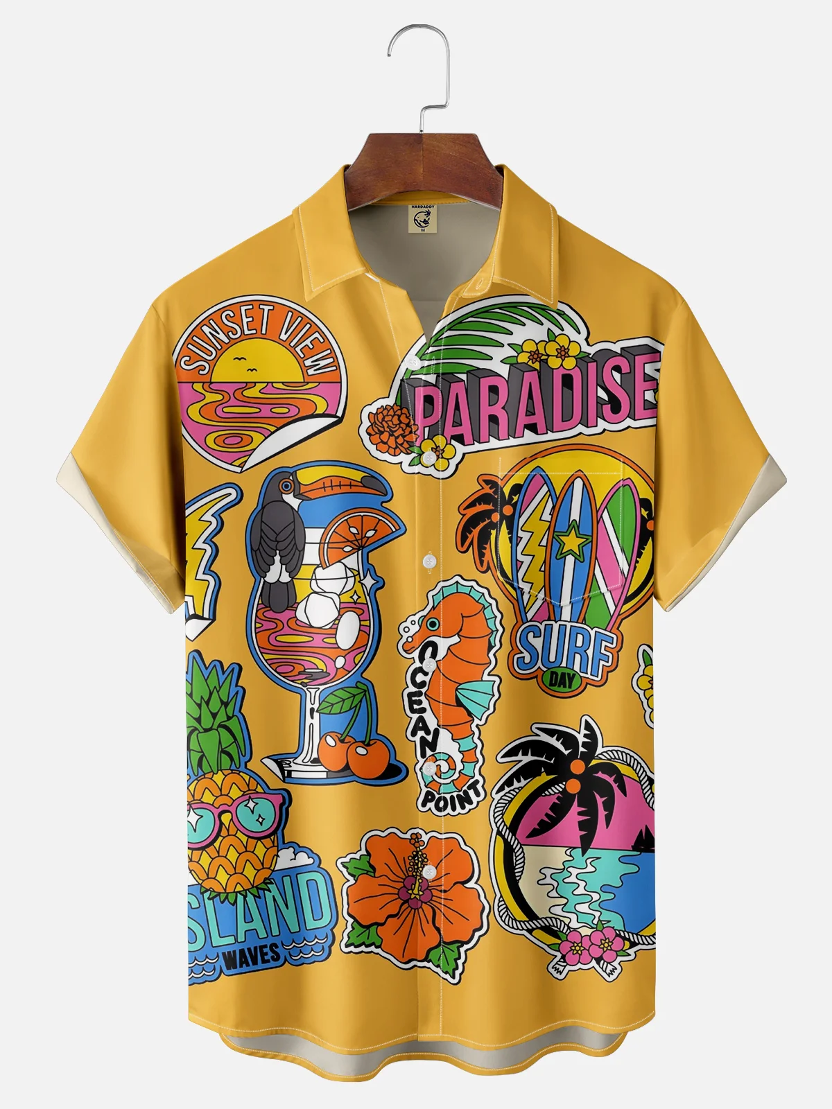 Moisture-wicking Hawaiian Floral Toucan Cat Print Shirt