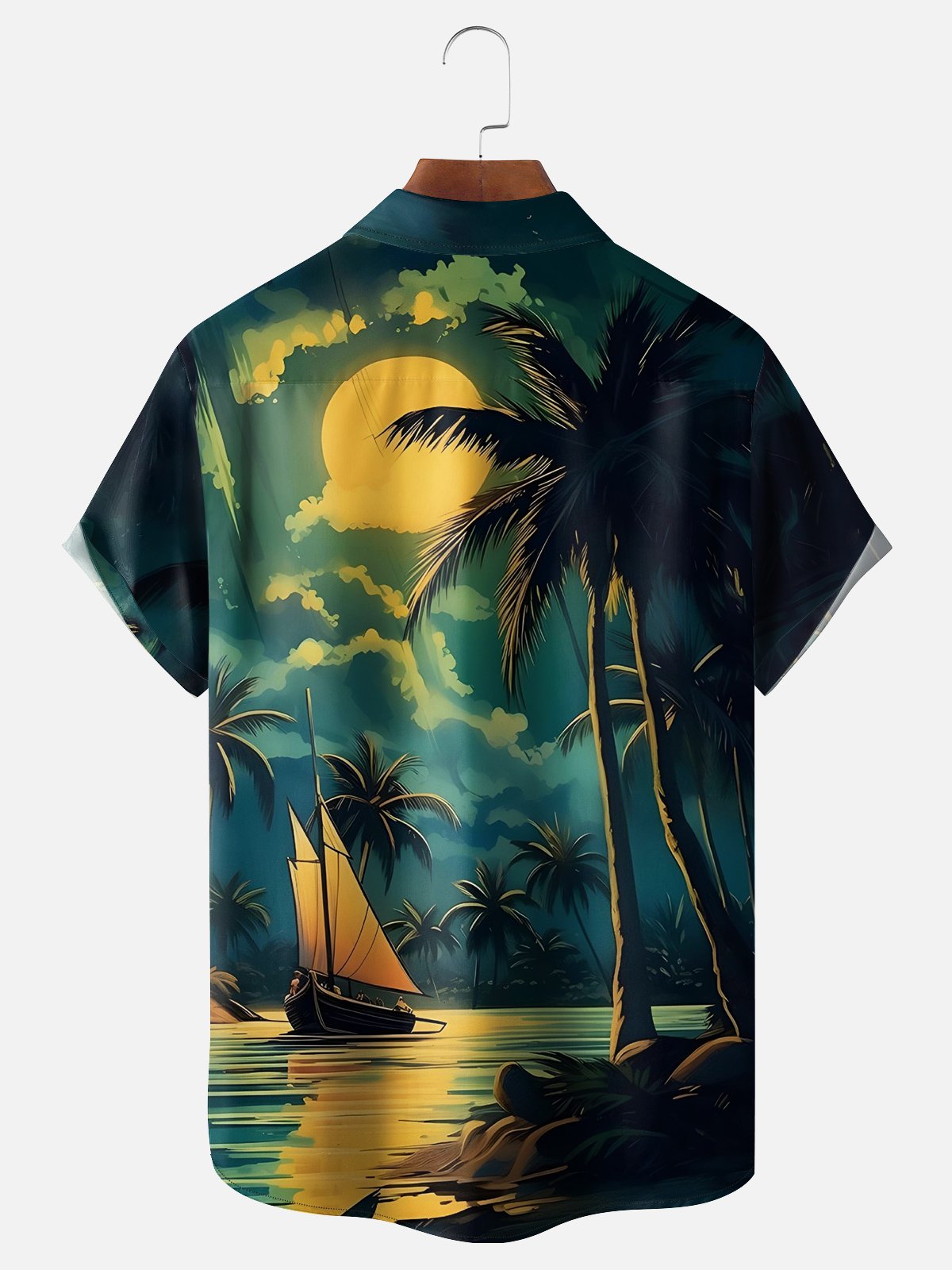 Palm Tree Breathable Wicking Chest Pocket Hawaiian Shirt