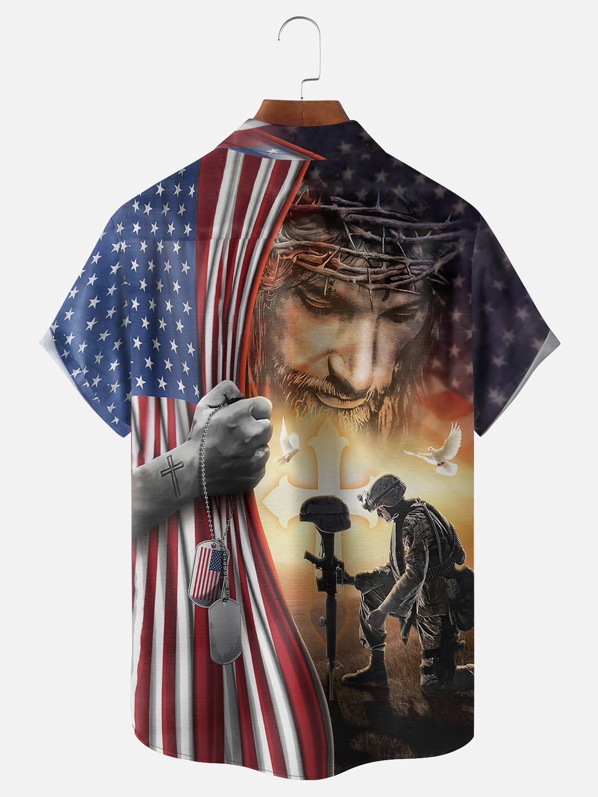 Moisture-wicking American Flag Cross Print Shirt
