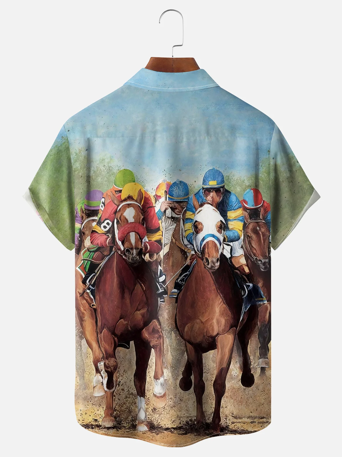 Moisture-Wicking Horse Racing Print Shirt