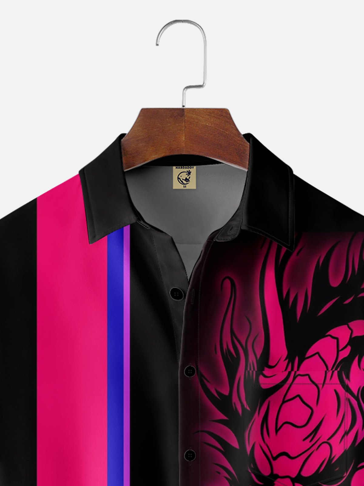 Moisture-wicking Gradient Color Abstract Dragon Chest Pocket Bowling Shirt