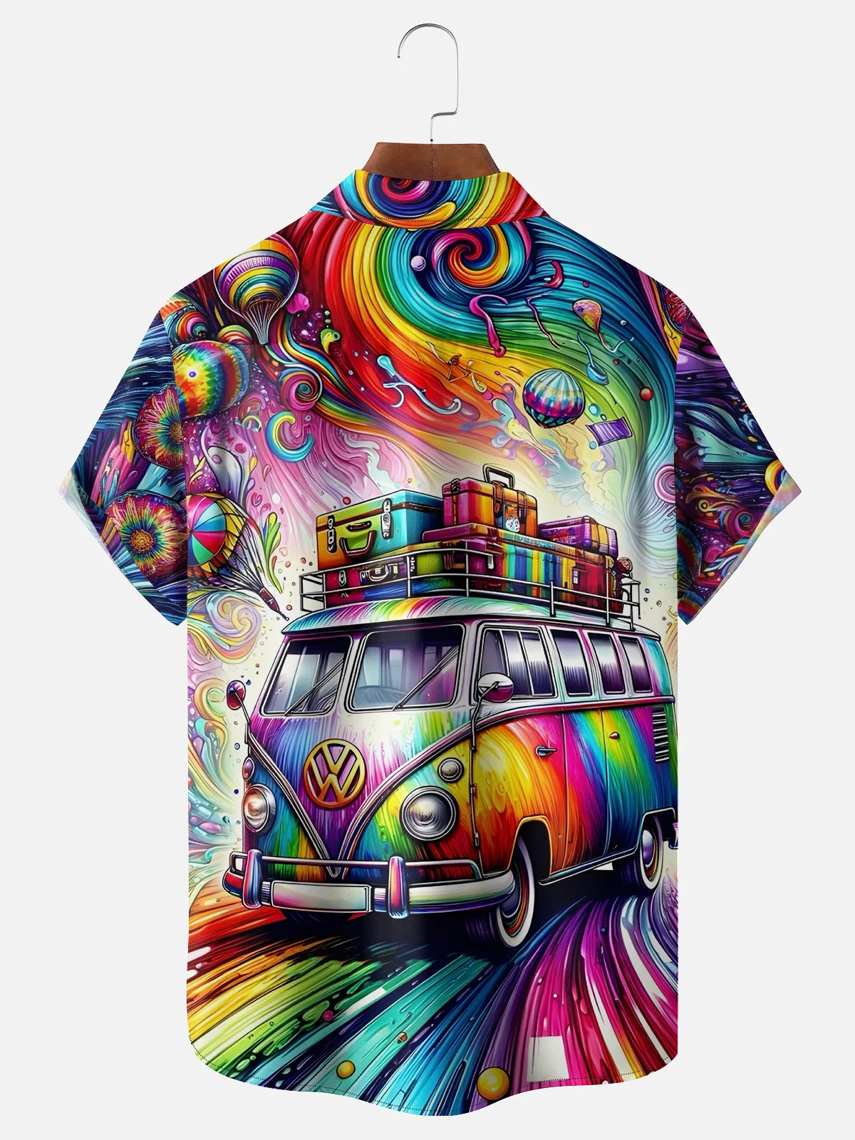 Moisture-wicking Hippie Love and Peace Car Chest Pocket Hawaiian Shirt