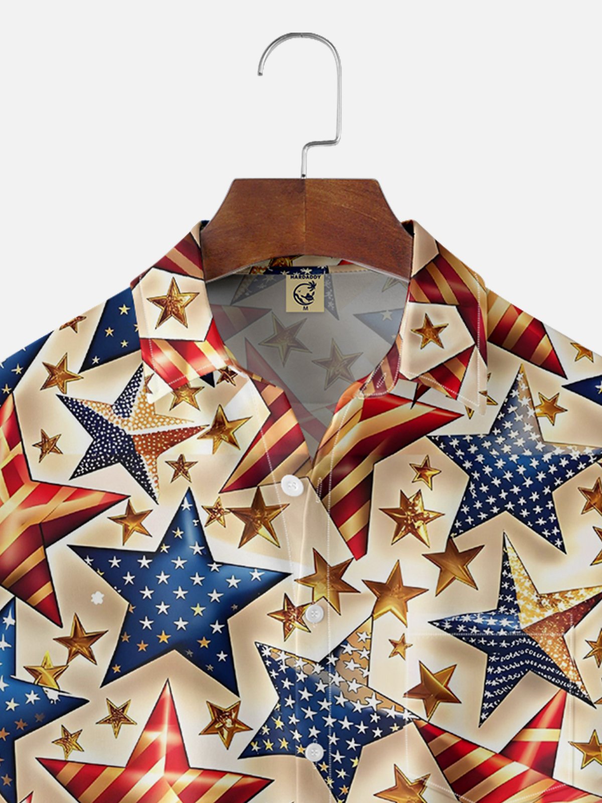 Moisture-wicking Gradient Color Abstract Pentagram American Flag Chest Pocket Hawaiian Shirt