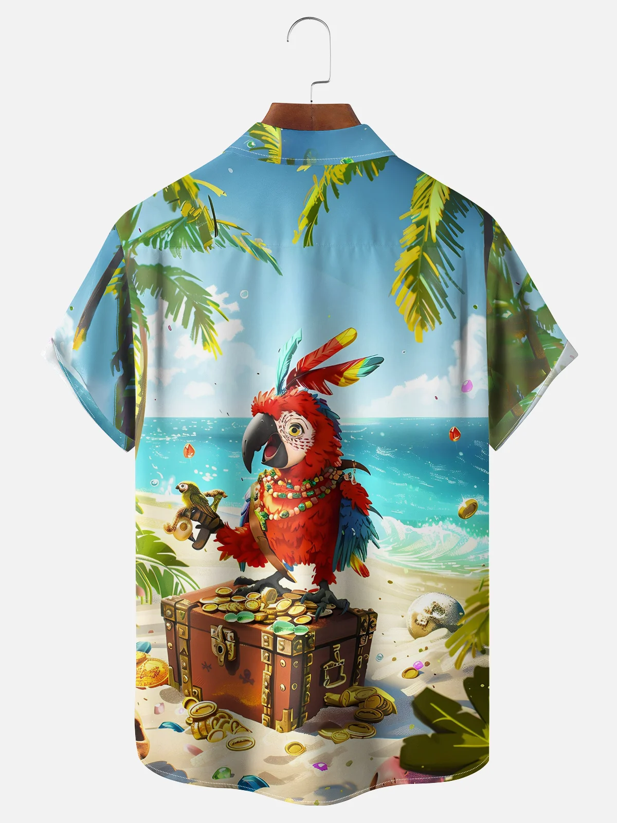 Moisture-Wicking Pirate Treasure Parrot Hawaiian Shirt