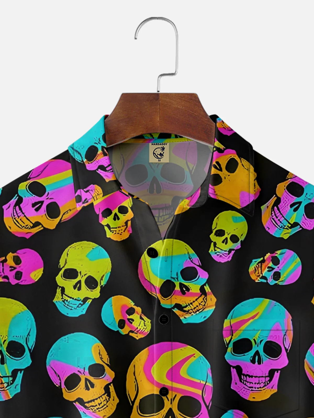 Moisture-wicking Rock Punk Skeleton Chest Pocket Hawaiian Shirt