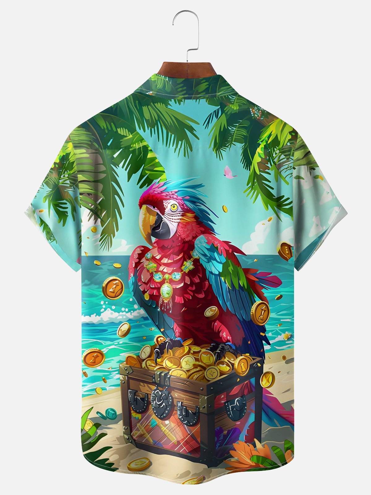 Moisture-Wicking Pirate Treasure Parrot Hawaiian Shirt