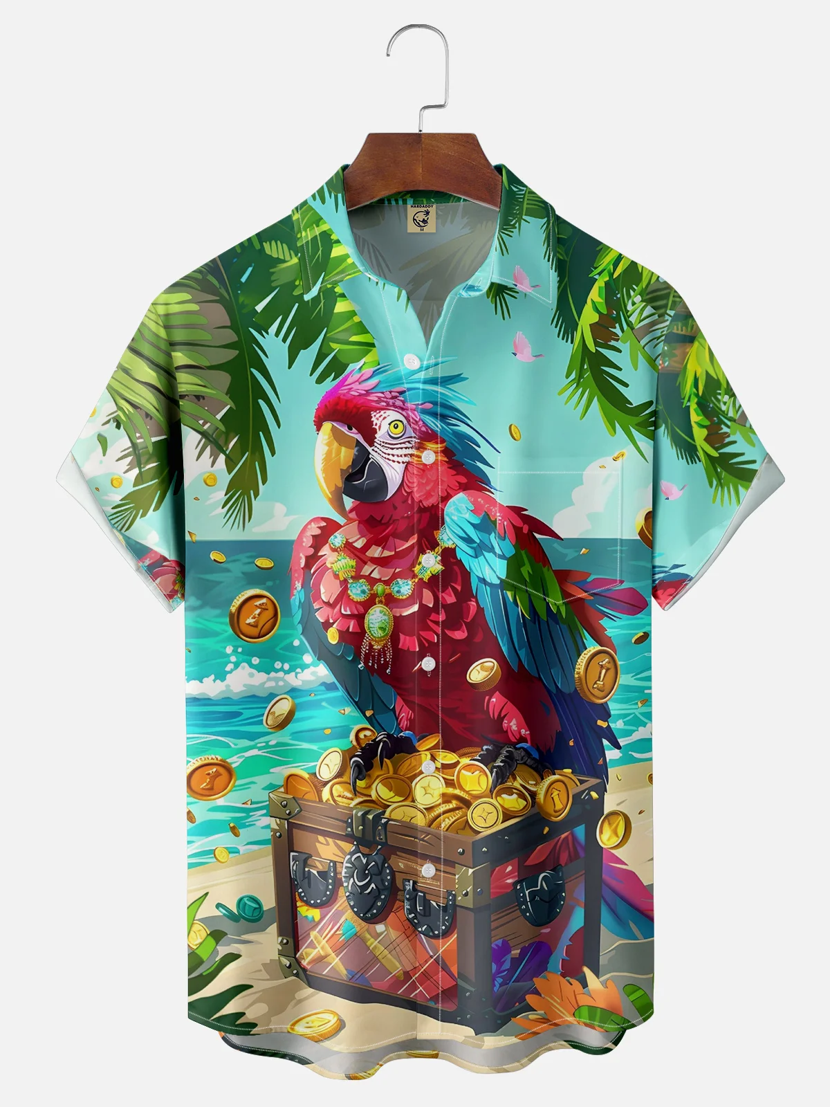 Moisture-Wicking Pirate Treasure Parrot Hawaiian Shirt