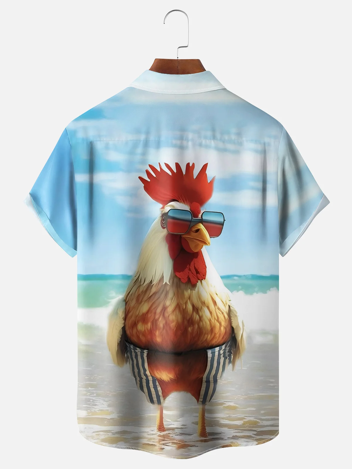 Moisture-wicking Ombre Beach Chicken Chest Pocket Hawaiian Shirt