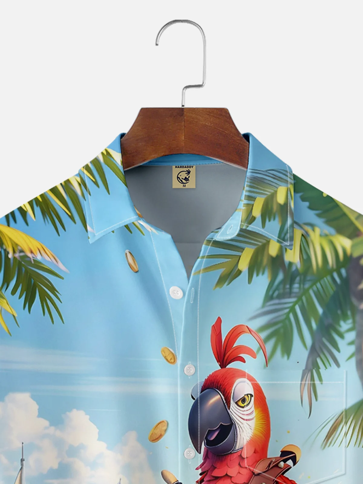 Moisture-Wicking Pirate Treasure Parrot Hawaiian Shirt