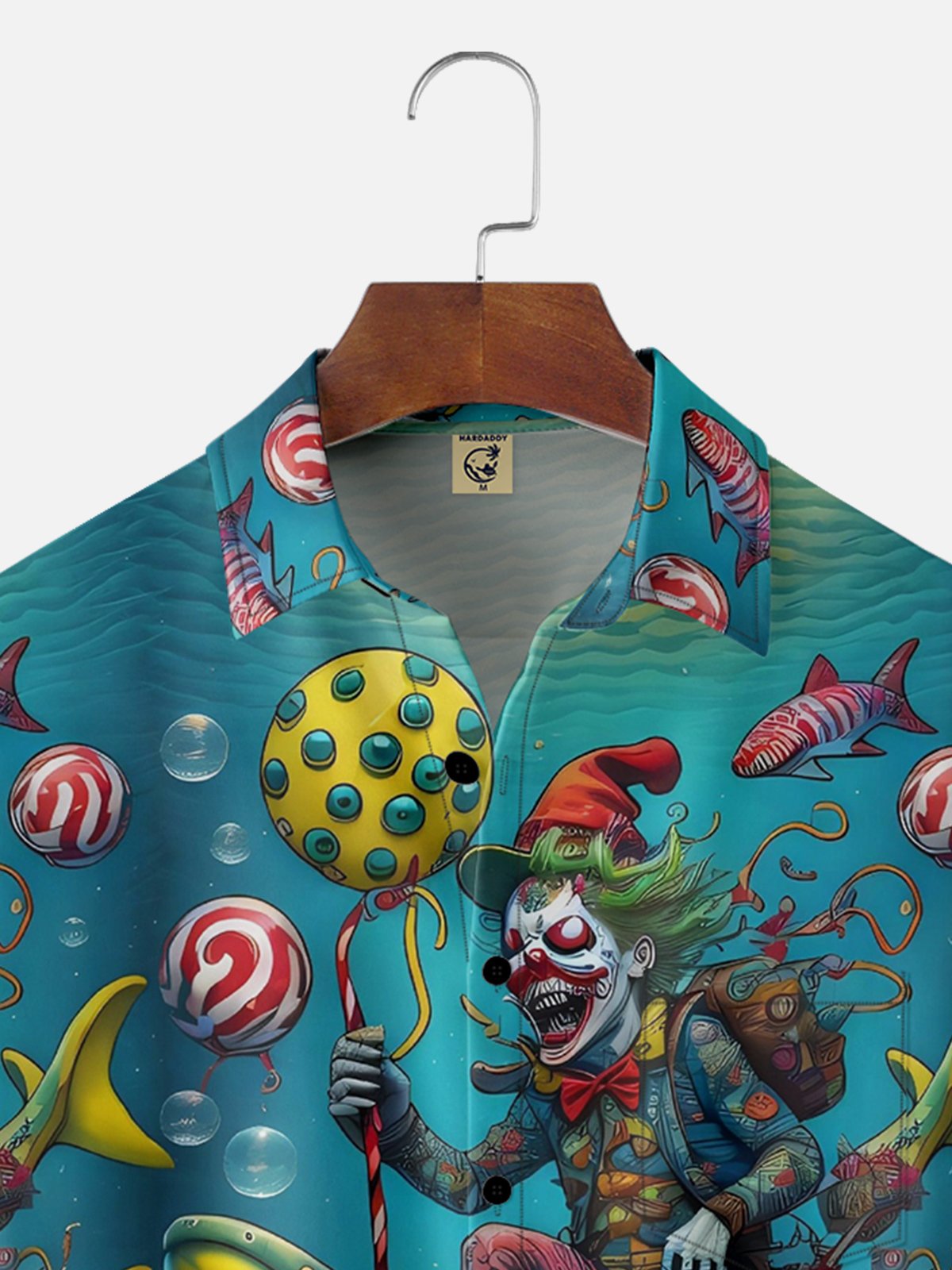 Moisture-wicking Shark Clown Chest Pocket Hawaiian Shirt