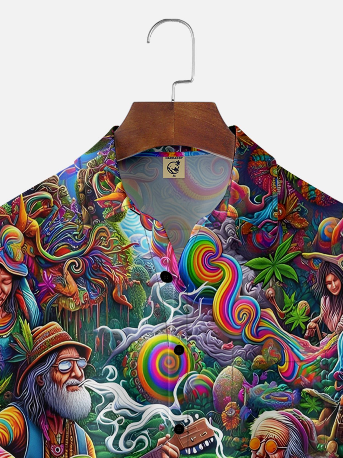 Moisture-wicking Colorful Hippie Character Chest Pocket Hawaiian Shirt