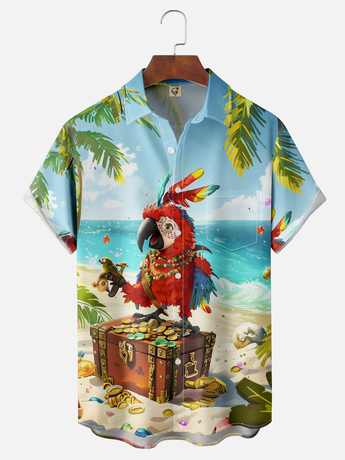 Moisture-Wicking Pirate Treasure Parrot Hawaiian Shirt