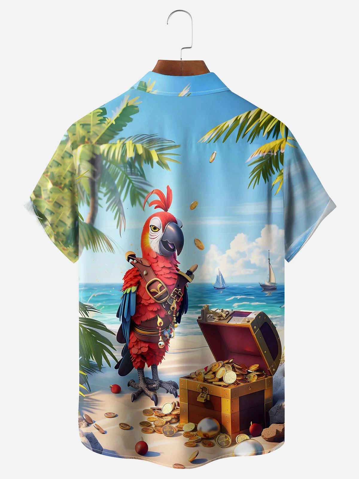 Moisture-Wicking Pirate Treasure Parrot Hawaiian Shirt