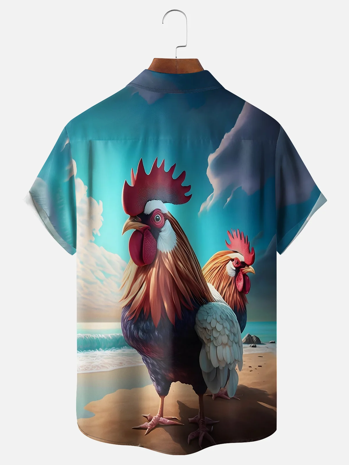 Moisture-wicking Ombre Beach Chicken Chest Pocket Hawaiian Shirt