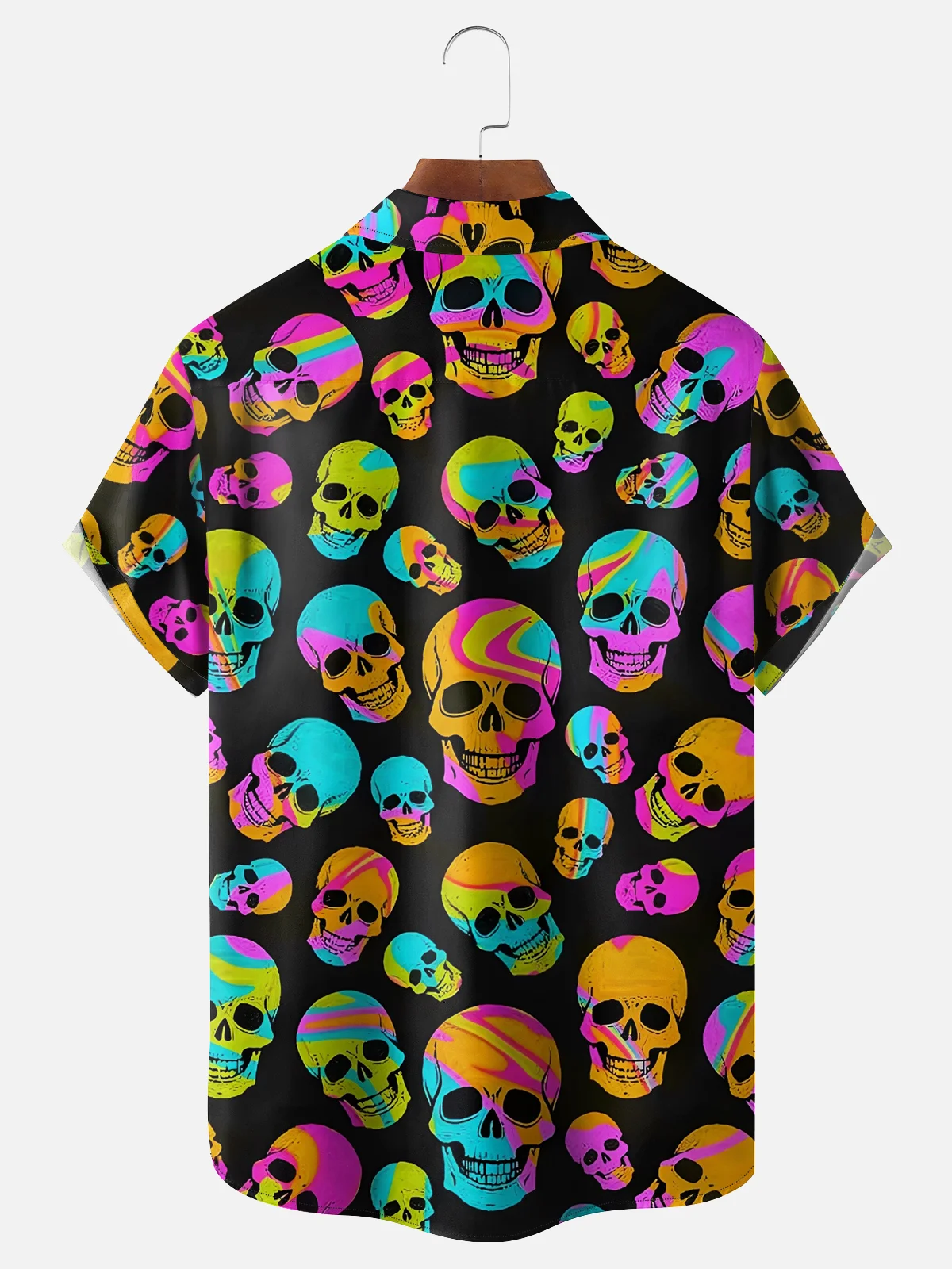 Moisture-wicking Rock Punk Skeleton Chest Pocket Hawaiian Shirt