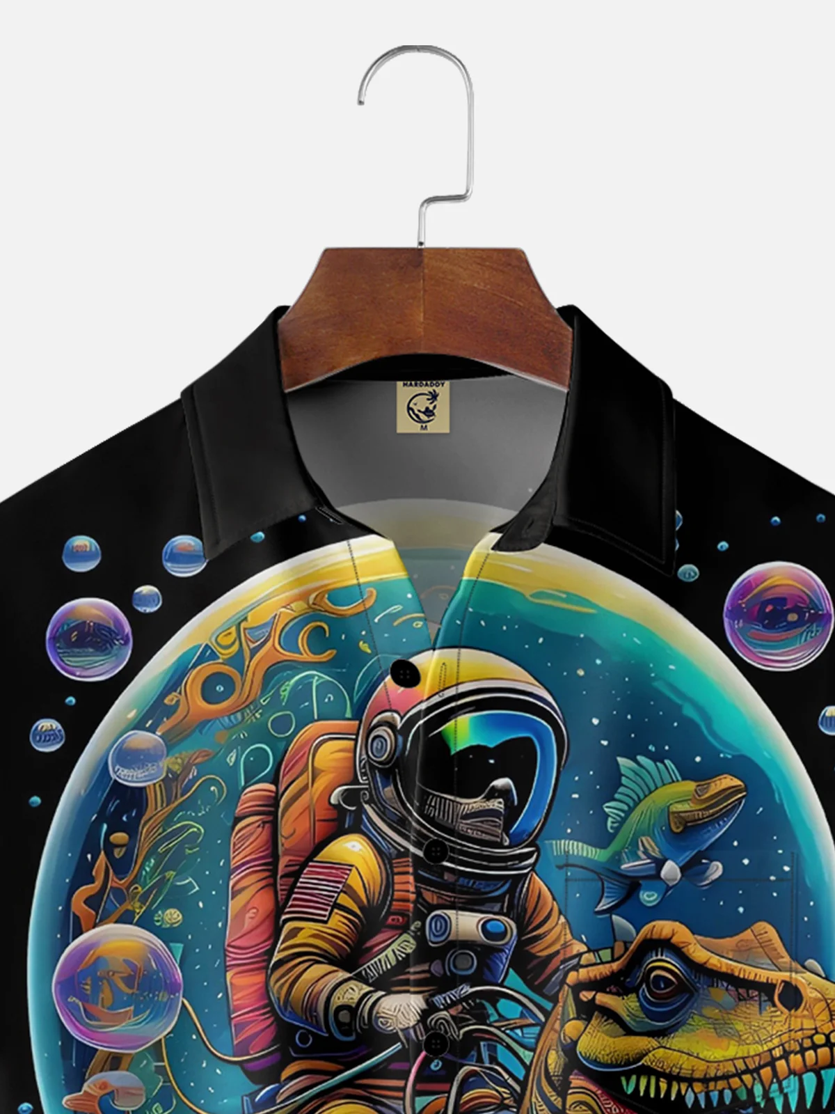 Moisture-wicking Astronaut Dinosaur Chest Pocket Hawaiian Shirt