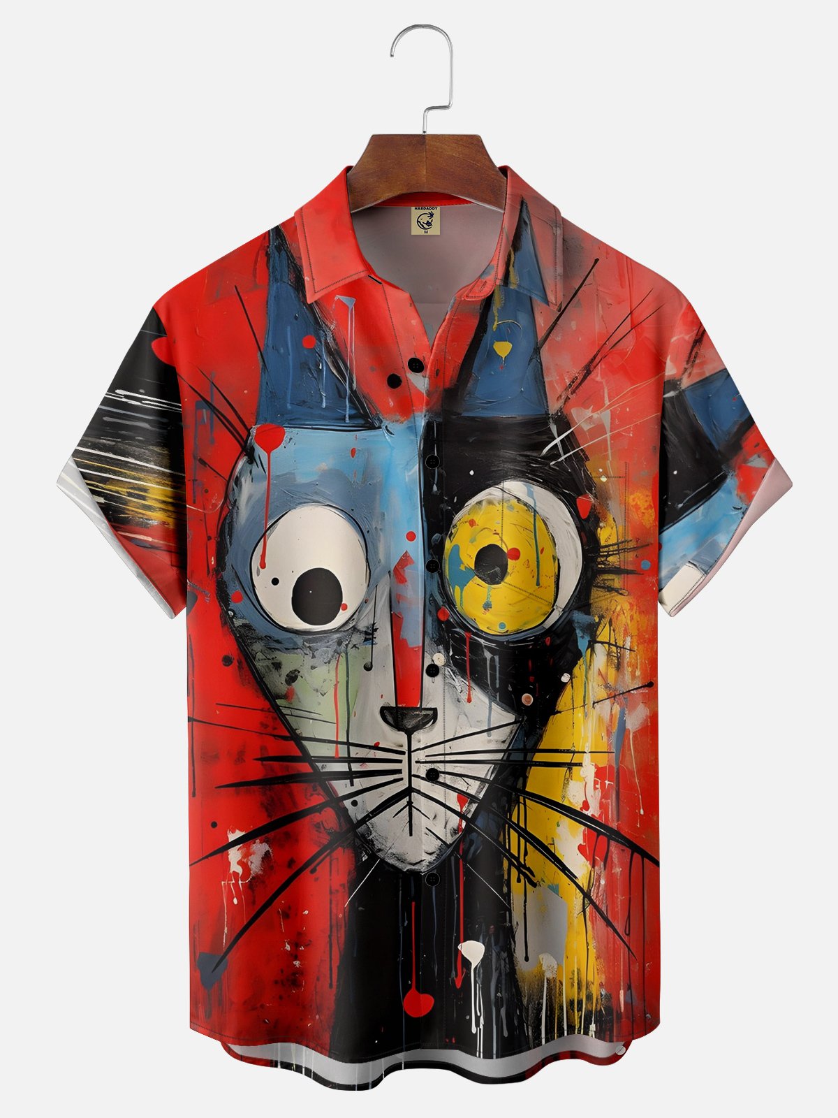 Moisture-wicking Cat Illustration Chest Pocket Hawaiian Shirt