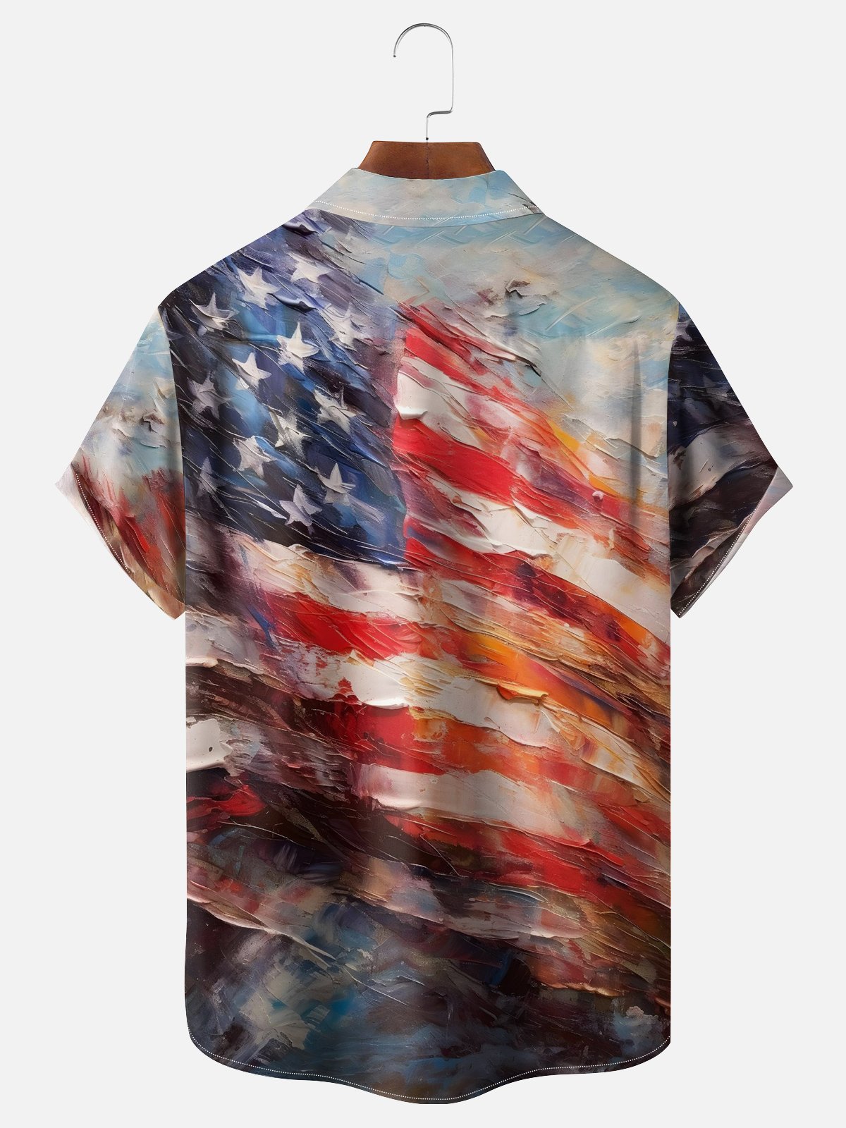 Moisture-wicking Flag Painting Chest Pocket Hawaiian Shirt