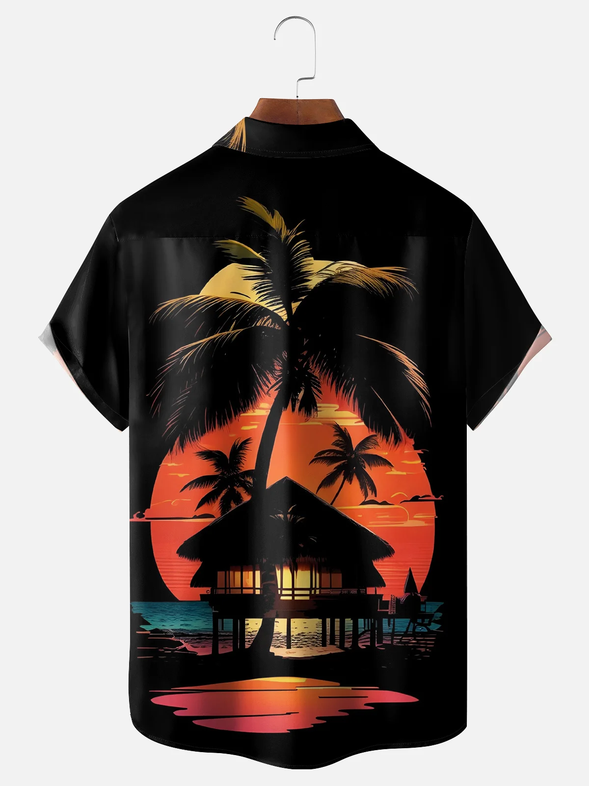 Moisture-wicking Beach Sunset Chest Pocket Hawaiian Shirt