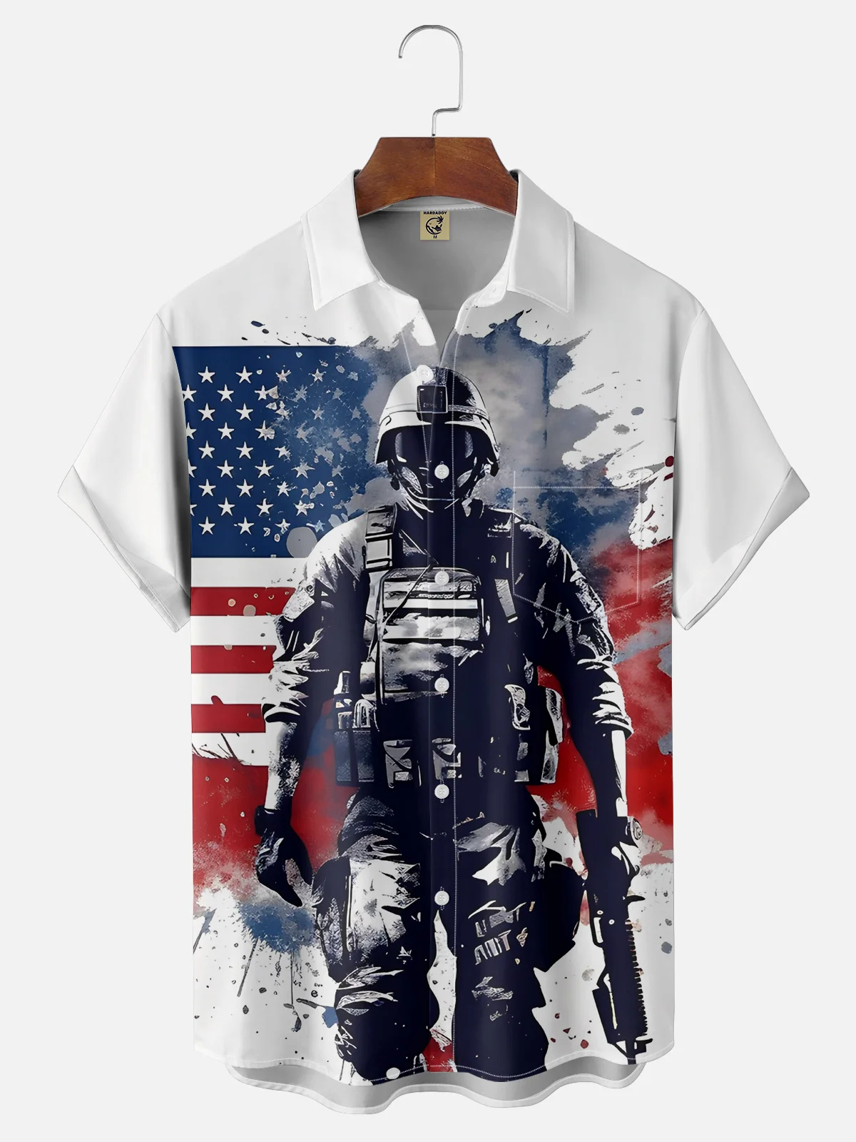 Moisture-wicking Gradient Color Abstract United States Flag Warrior Chest Pocket Hawaiian Shirt