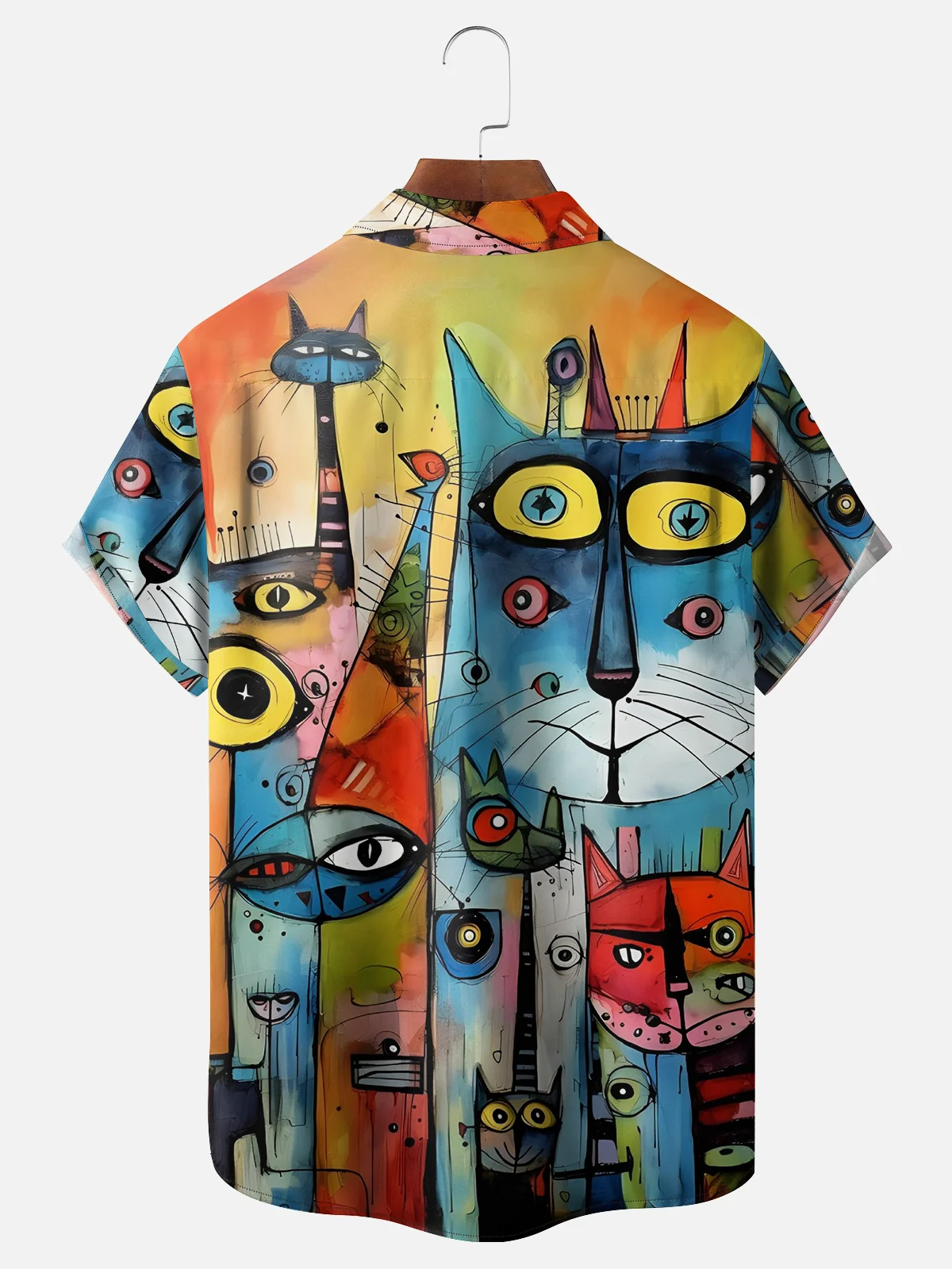 Moisture-wicking Cats Illustration Chest Pocket Hawaiian Shirt