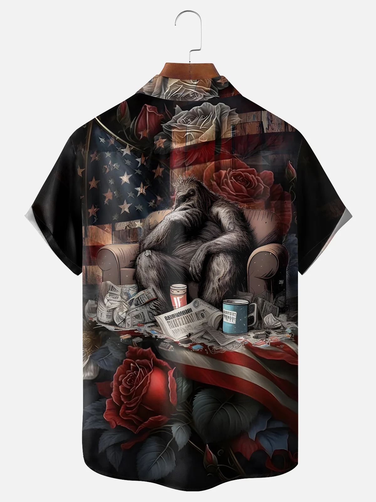 Moisture-wicking and breathable American Flag Bigfoot Pocket Hawaiian Shirt